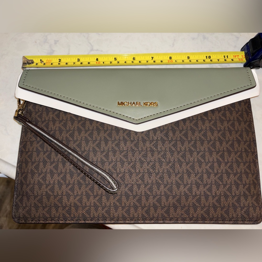 Michael Kors Green and brown clutch/wristlet